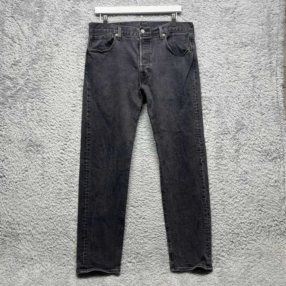 Levis 501 ST Jeans Mens‎ 34x32 Black Denim Button Fly Premium Slim Taper Big E